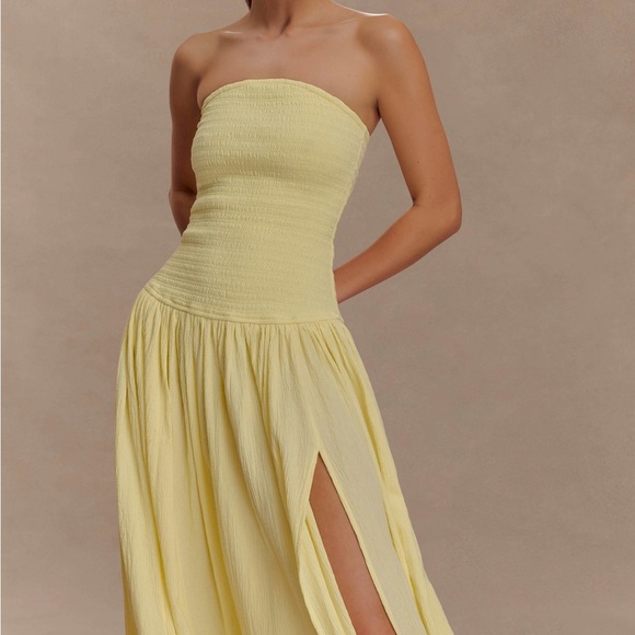 Meshki Yellow Strapless Smocked Maxi Dress | Summer Wedding, Vacation - Picture 10 of 12